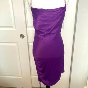 Gorgeous silk like polyester purple dress with silver chains as straps/From Zara
